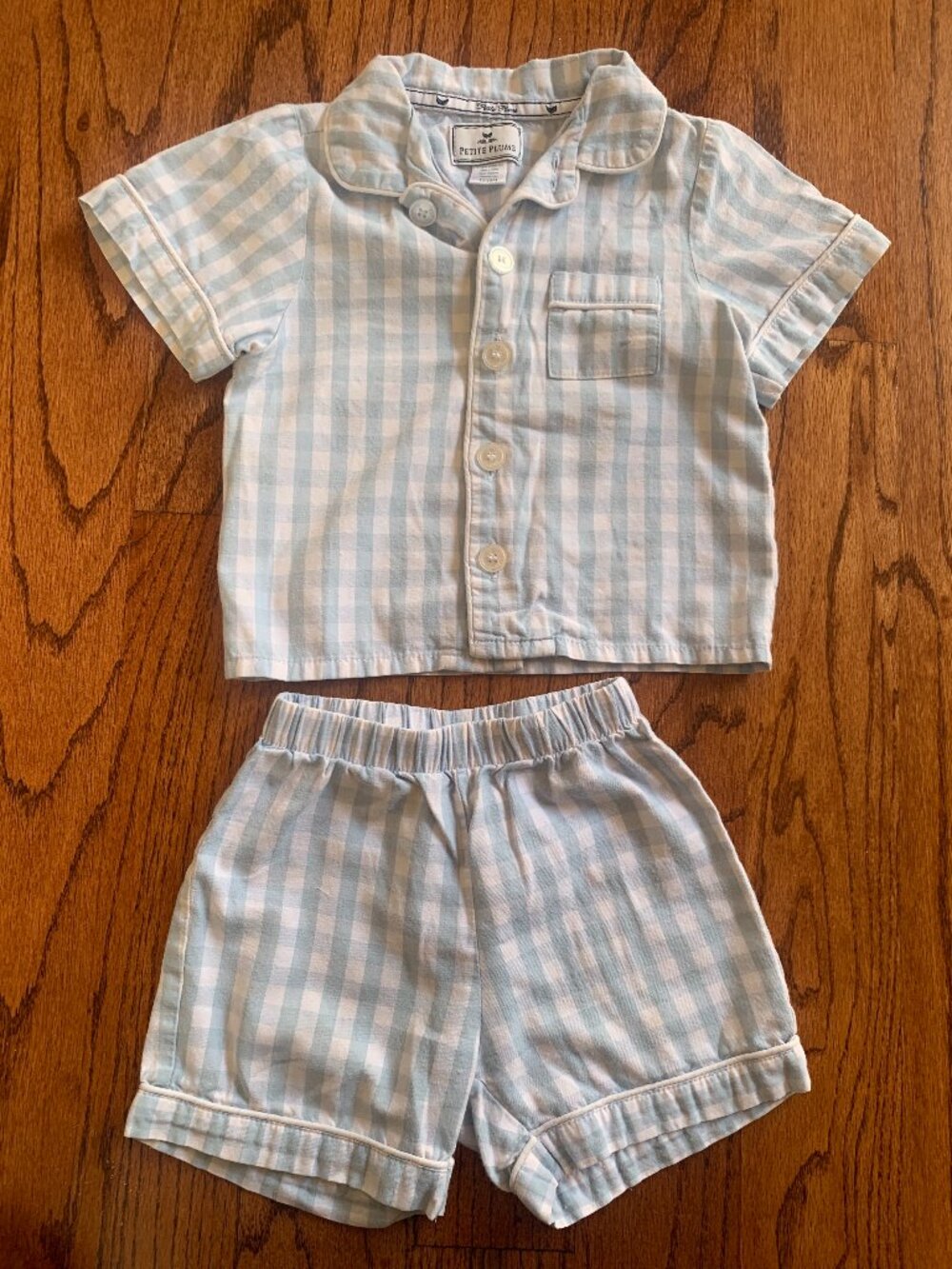 Petite Plume Twill Pajama Short Set MSRP $50 | Blue White Gingham | 12-18 months